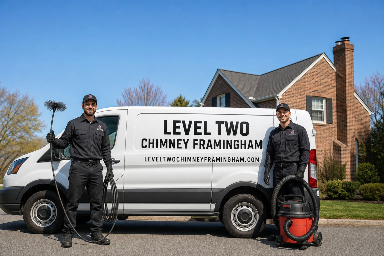 Level Two Chimney Framingham chimney cleaning service vehicle and crew in Framingham, MA
